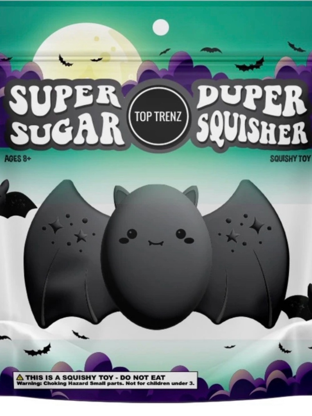 Super Sugar Duper Squisher Black Bat Squishy Toy